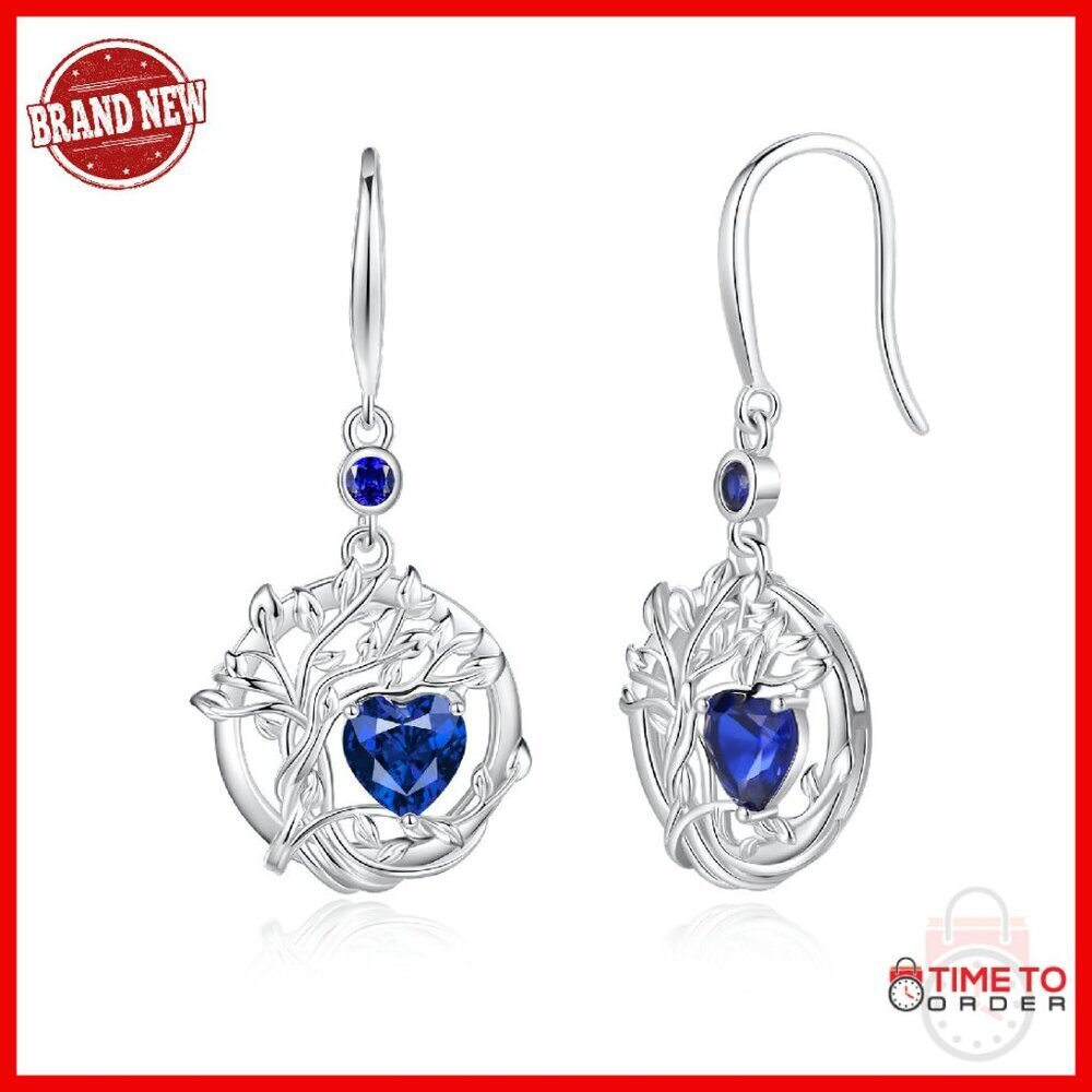 Sterling Silver Tree of Life Drop Earrings with Gemstone